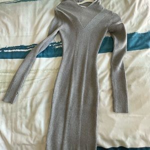 Sweater midi dress with a hoodie.